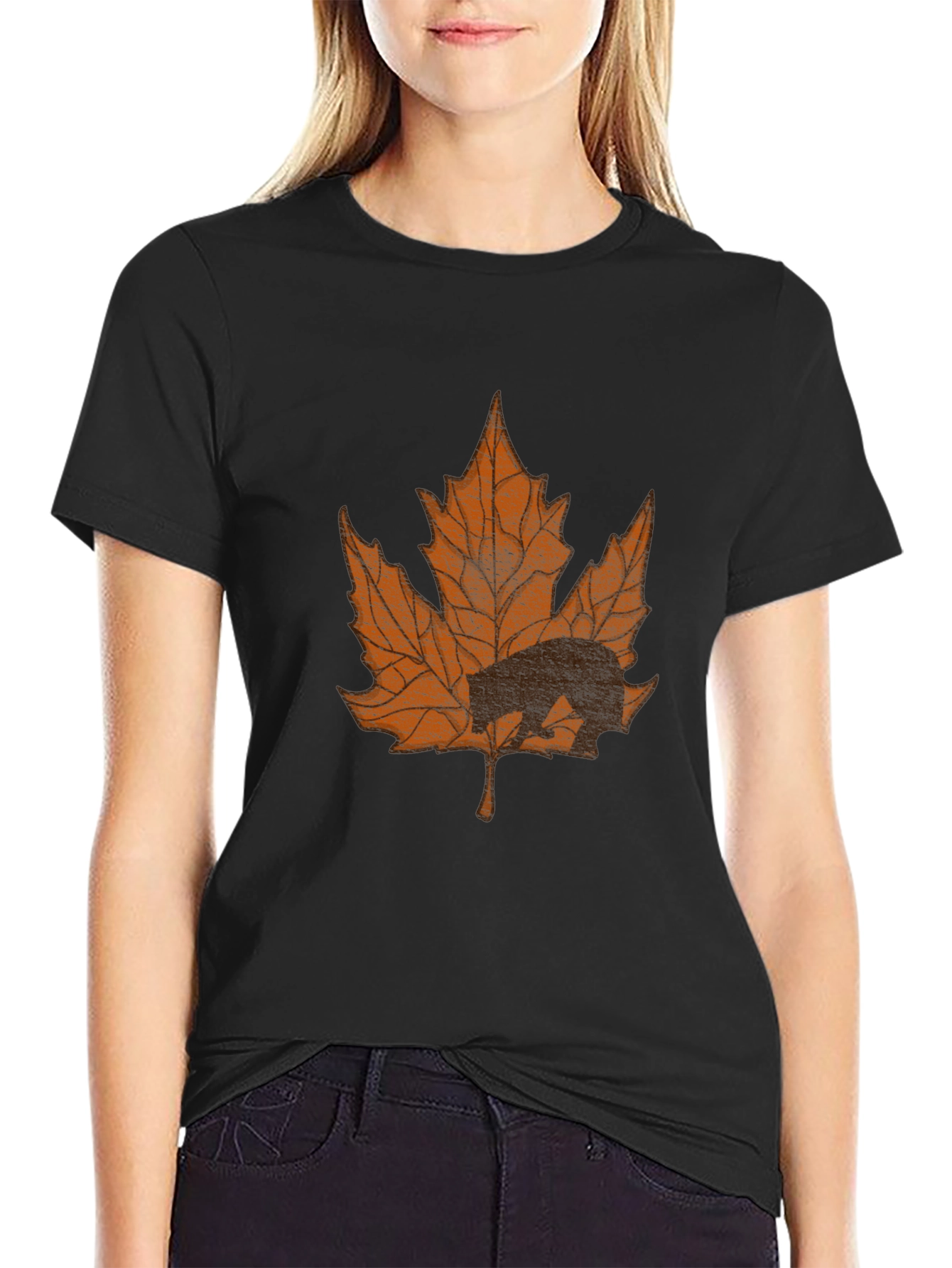 Bear in Maple Leaf Graphic T-Shirt