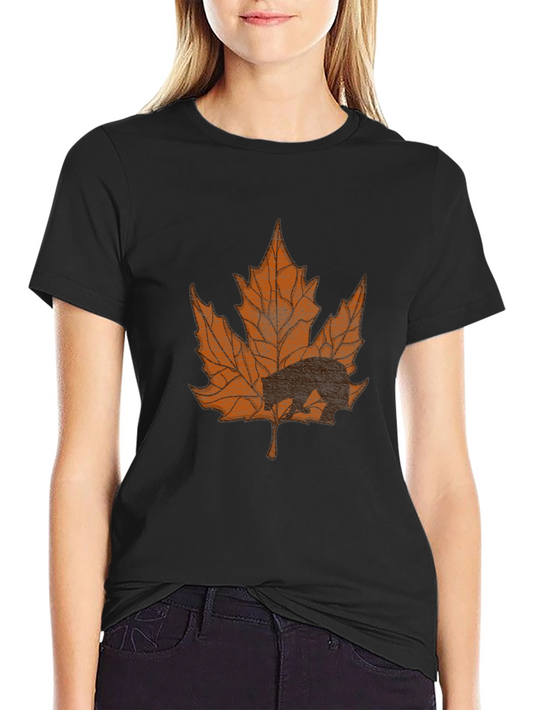 Bear in Maple Leaf Graphic T-Shirt