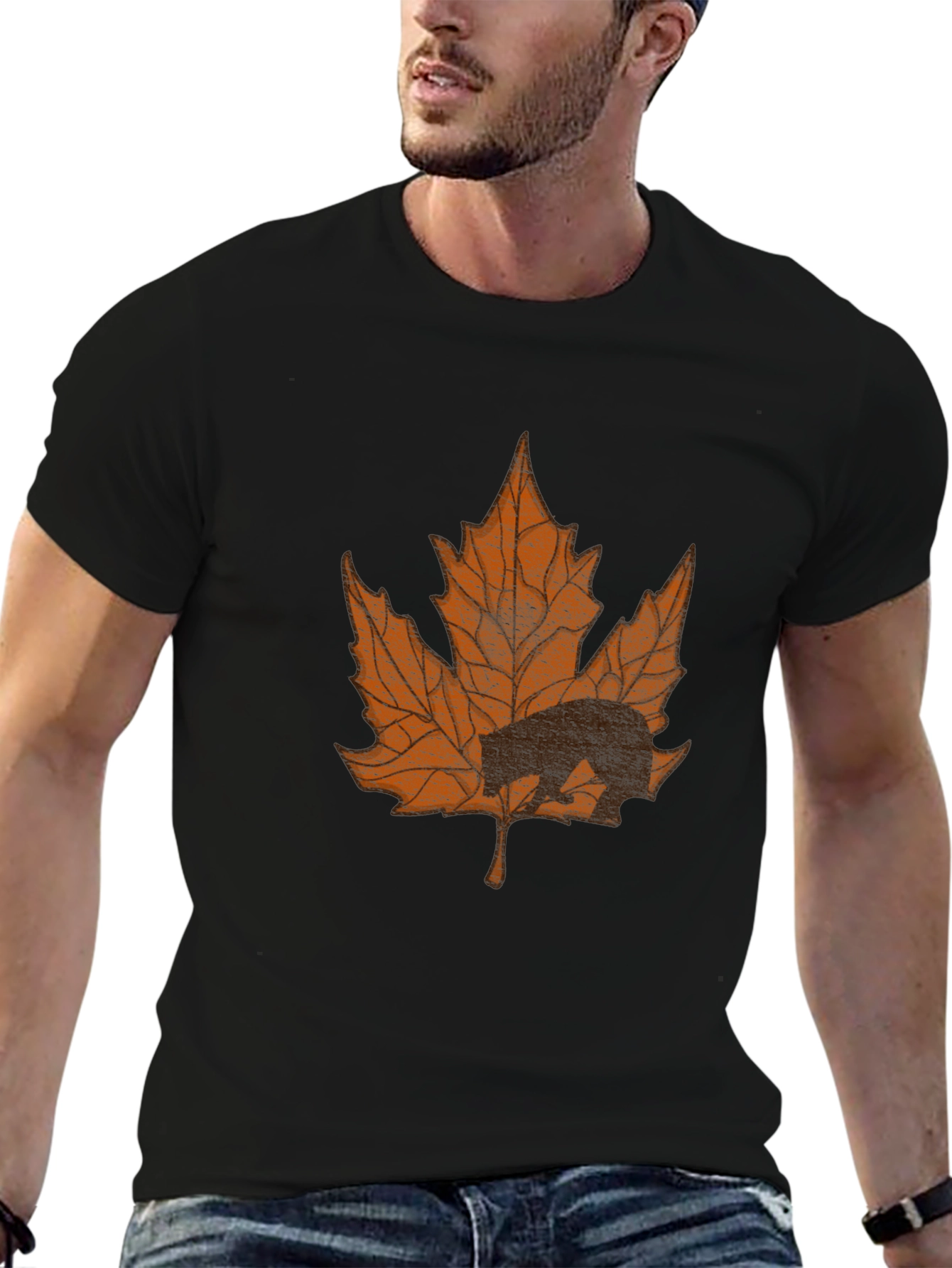 Bear in Maple Leaf Graphic T-Shirt