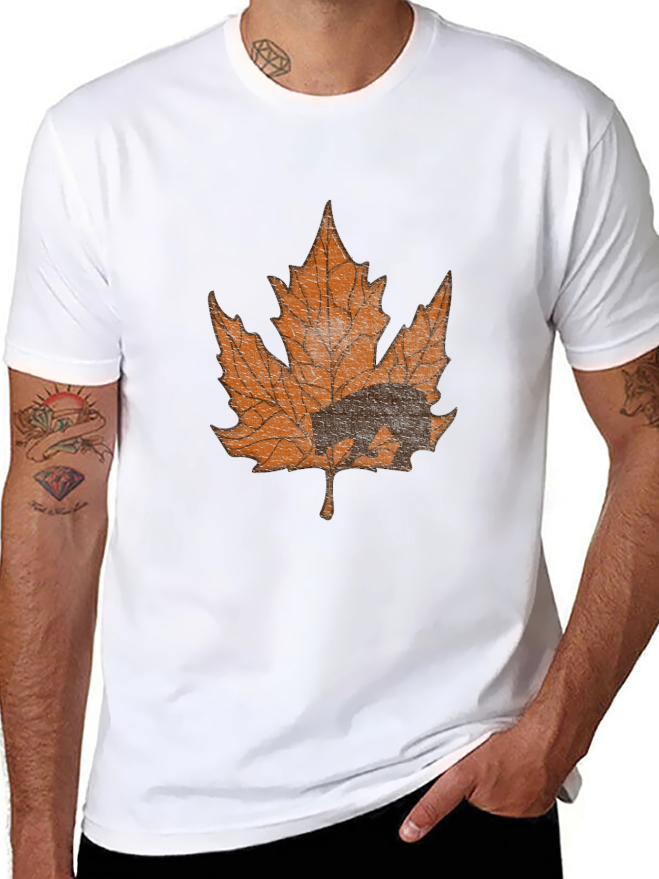 Bear in Maple Leaf Graphic T-Shirt
