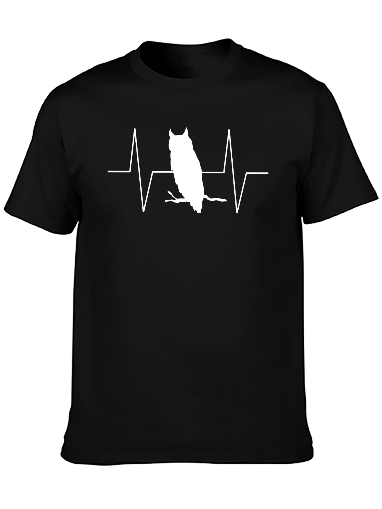 Owl Heartbeat Graphic T-Shirt - Black
