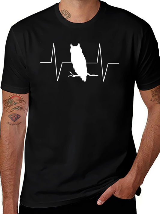 Owl Heartbeat Graphic T-Shirt - Black