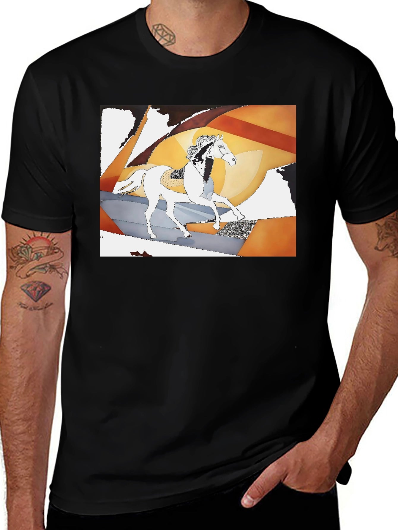 Abstract Horse Graphic Tee - Stylish Black T-Shirt