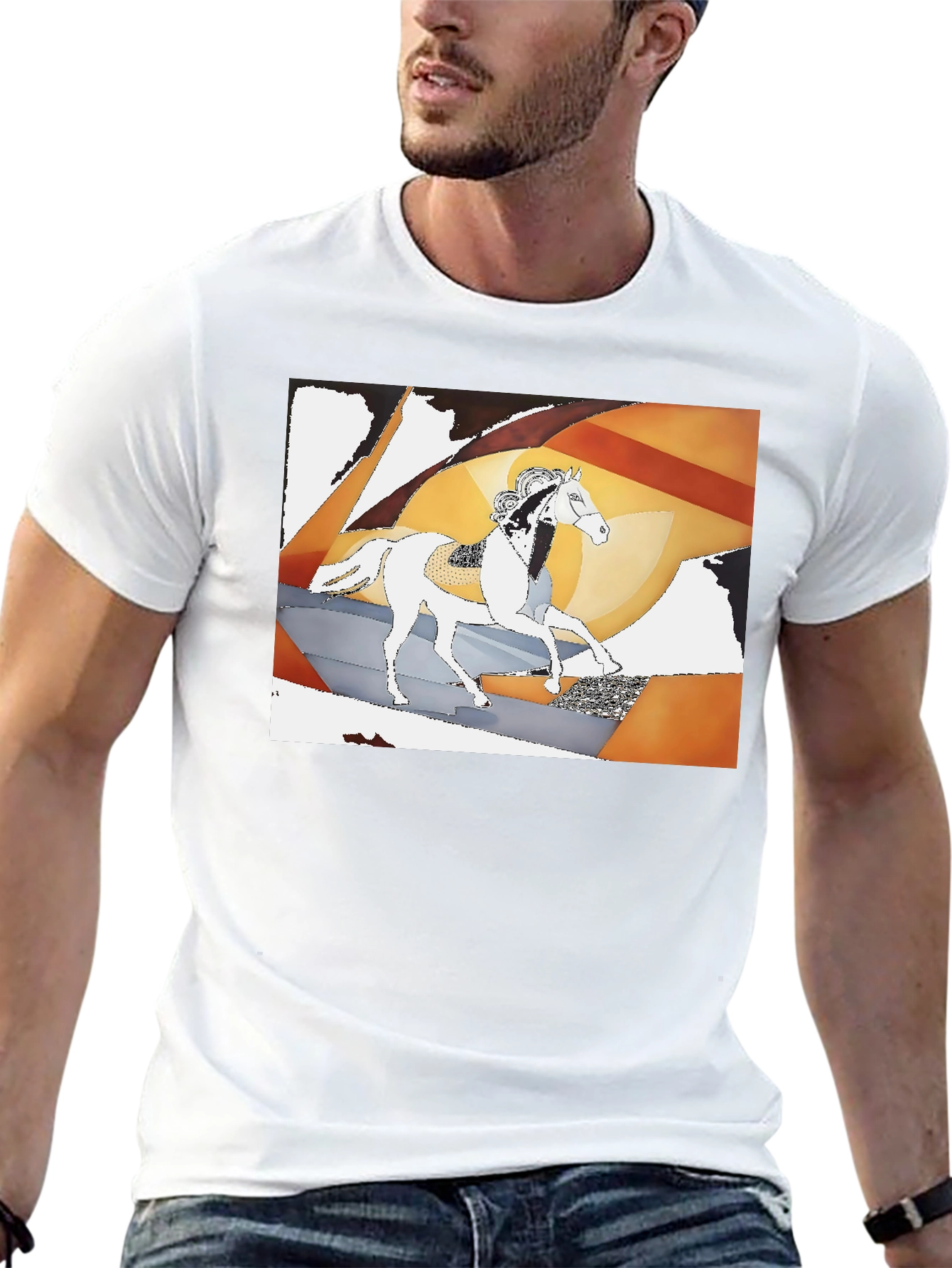 Abstract Horse Graphic Tee - Stylish Black T-Shirt