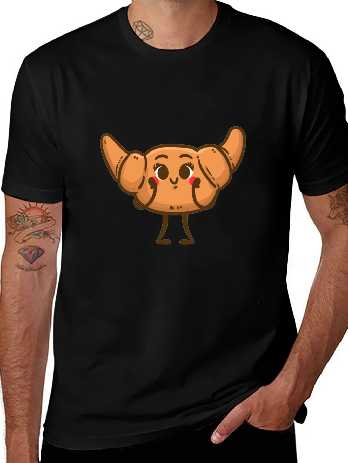 Cute Croissant Cartoon Graphic T-Shirt