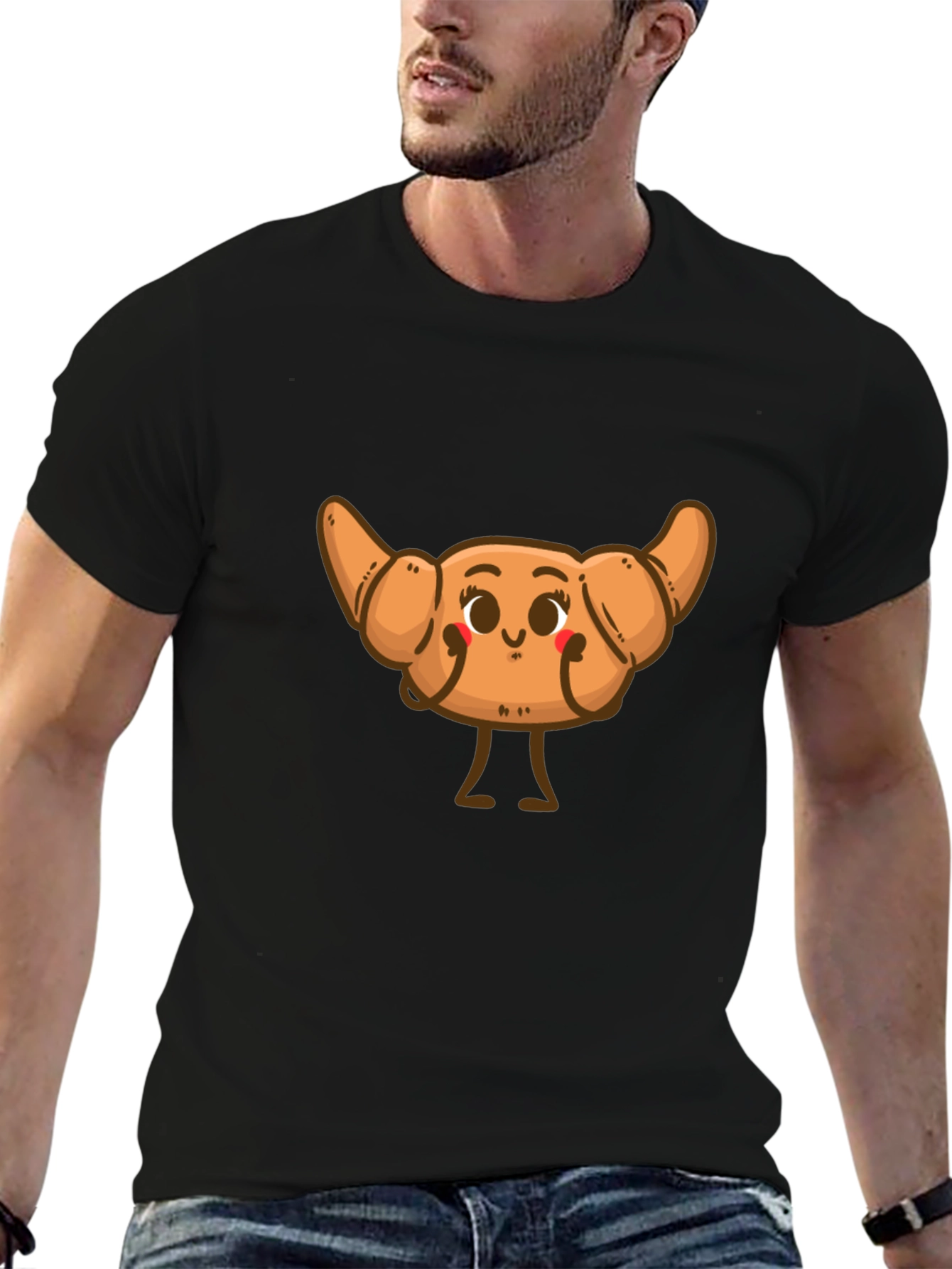 Cute Croissant Cartoon Graphic T-Shirt