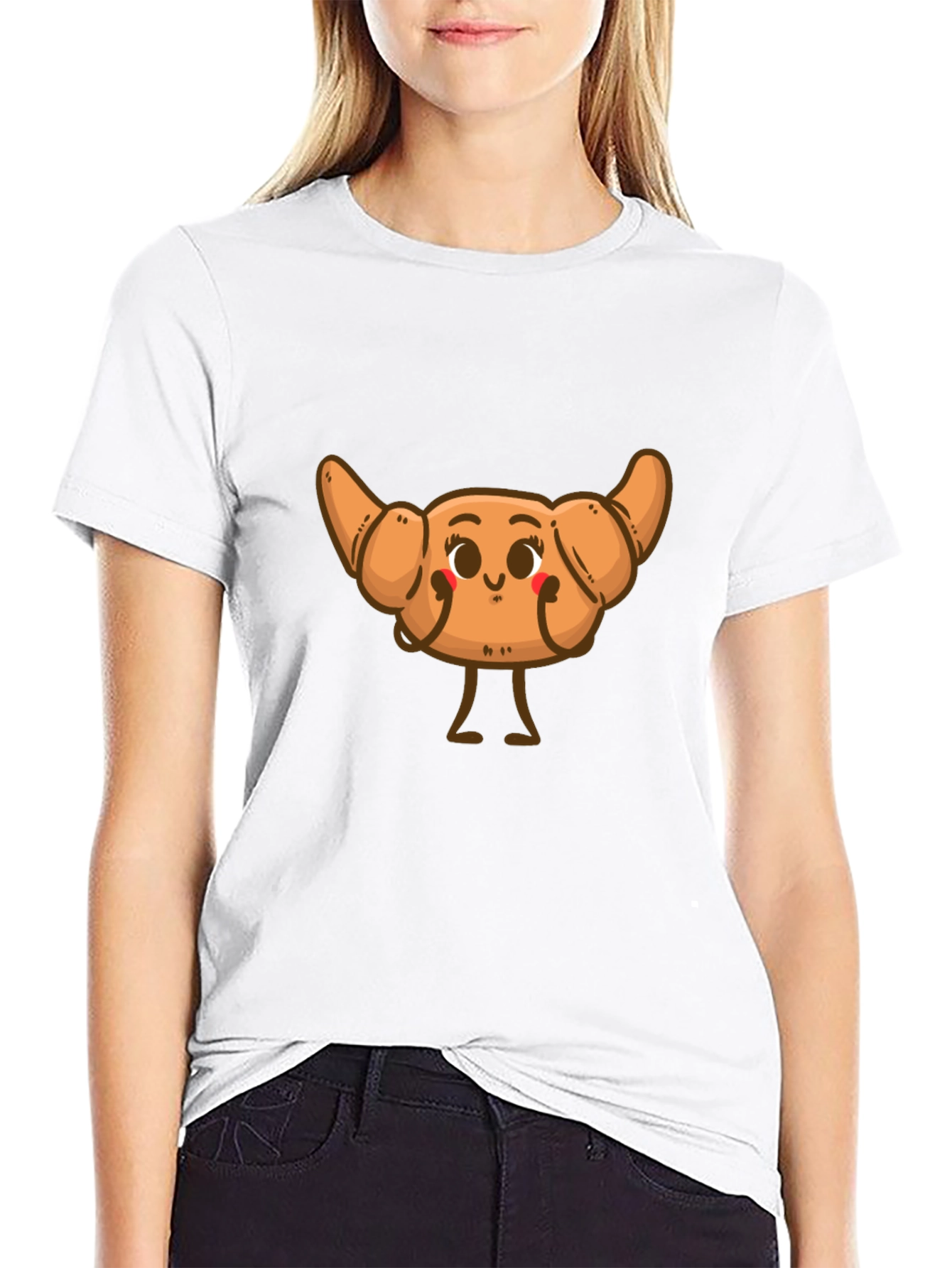 Cute Croissant Cartoon Graphic T-Shirt