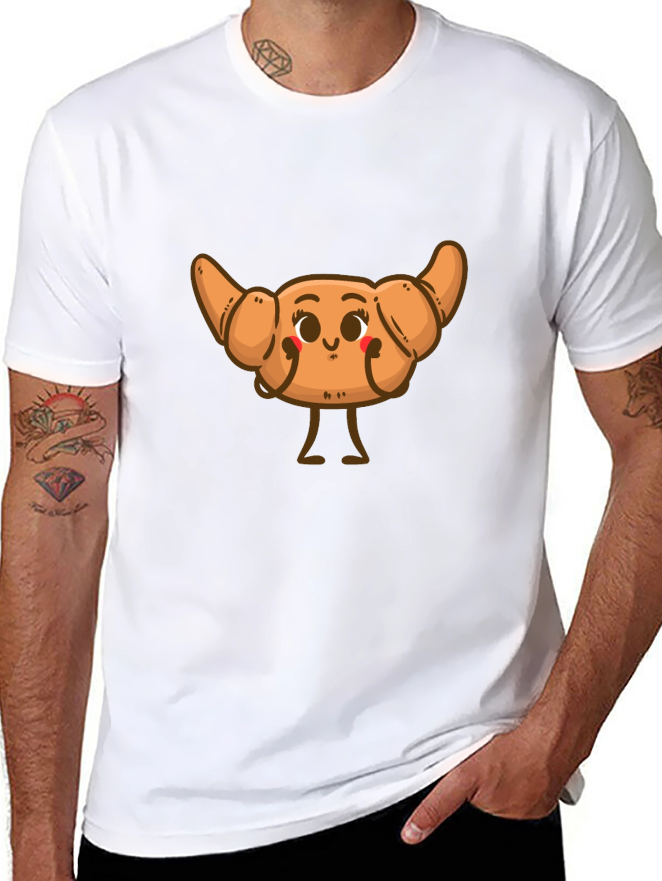 Cute Croissant Cartoon Graphic T-Shirt