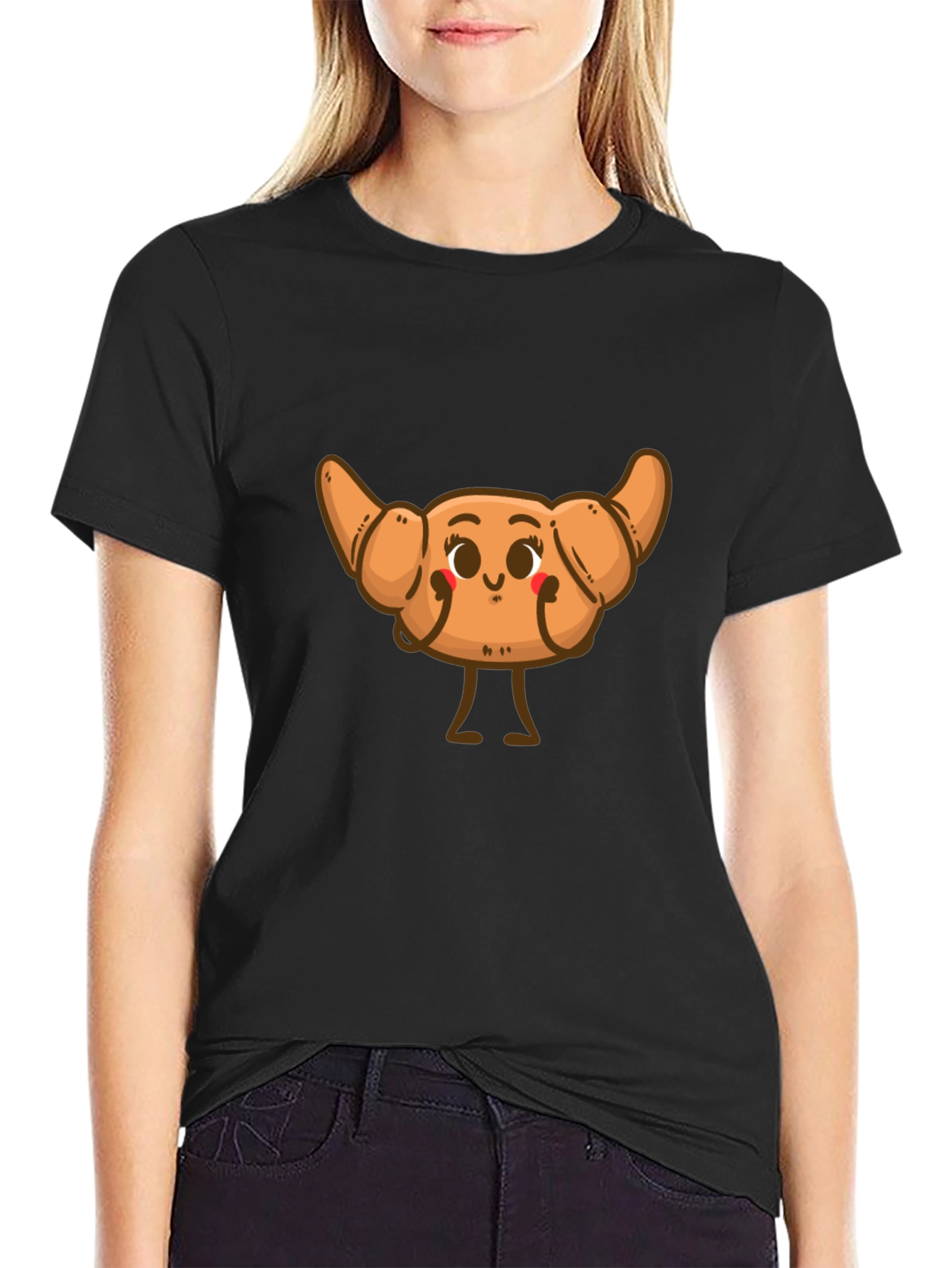 Cute Croissant Cartoon Graphic T-Shirt