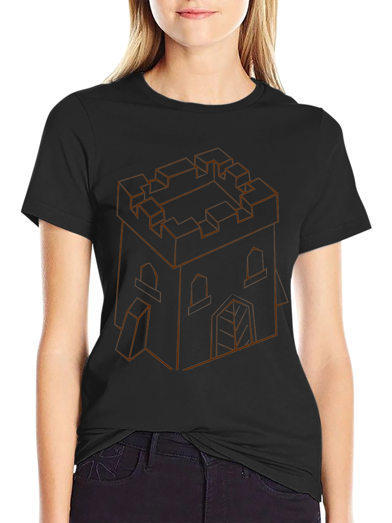 Isometric Castle Outline Black T-Shirt