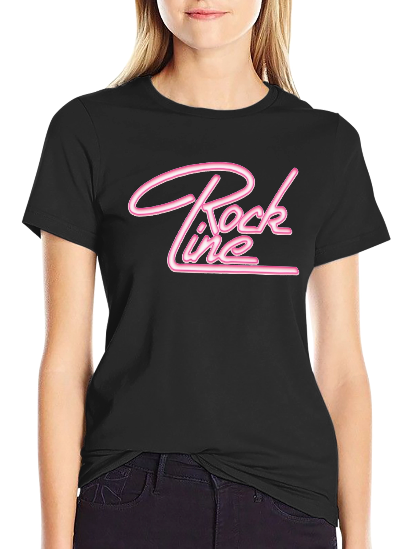 Rock Line Black T-Shirt with Pink Neon Style Graphic