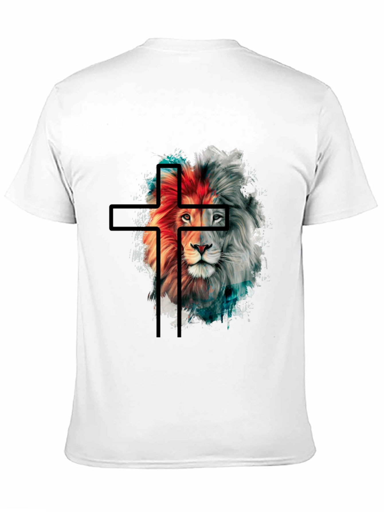 Lion and Cross Graphic Black T-Shirt