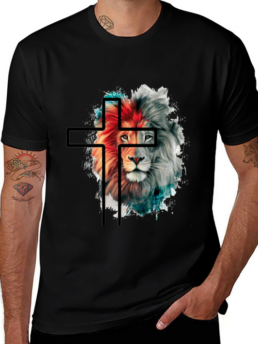 Lion and Cross Graphic Black T-Shirt