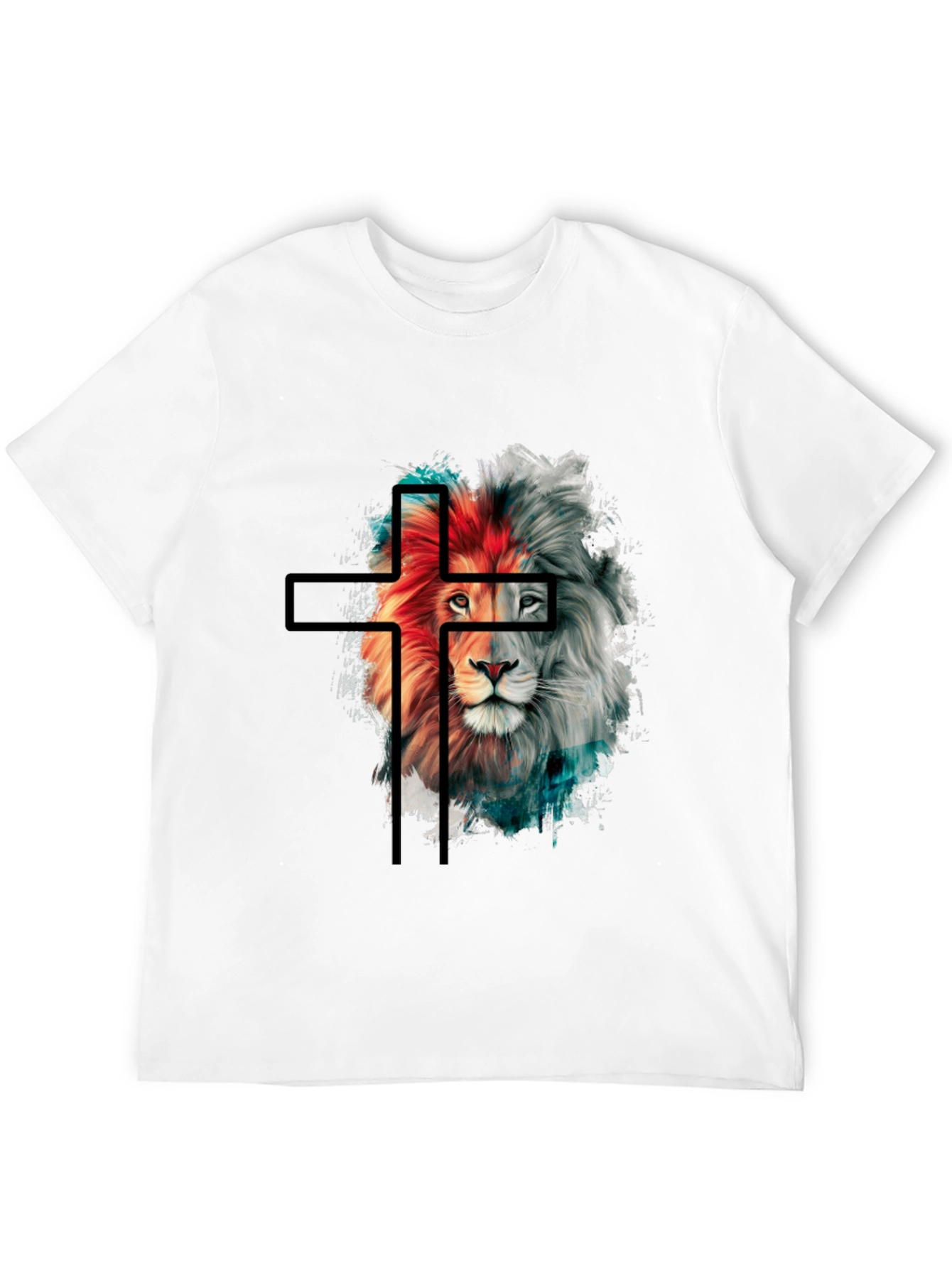 Lion and Cross Graphic Black T-Shirt