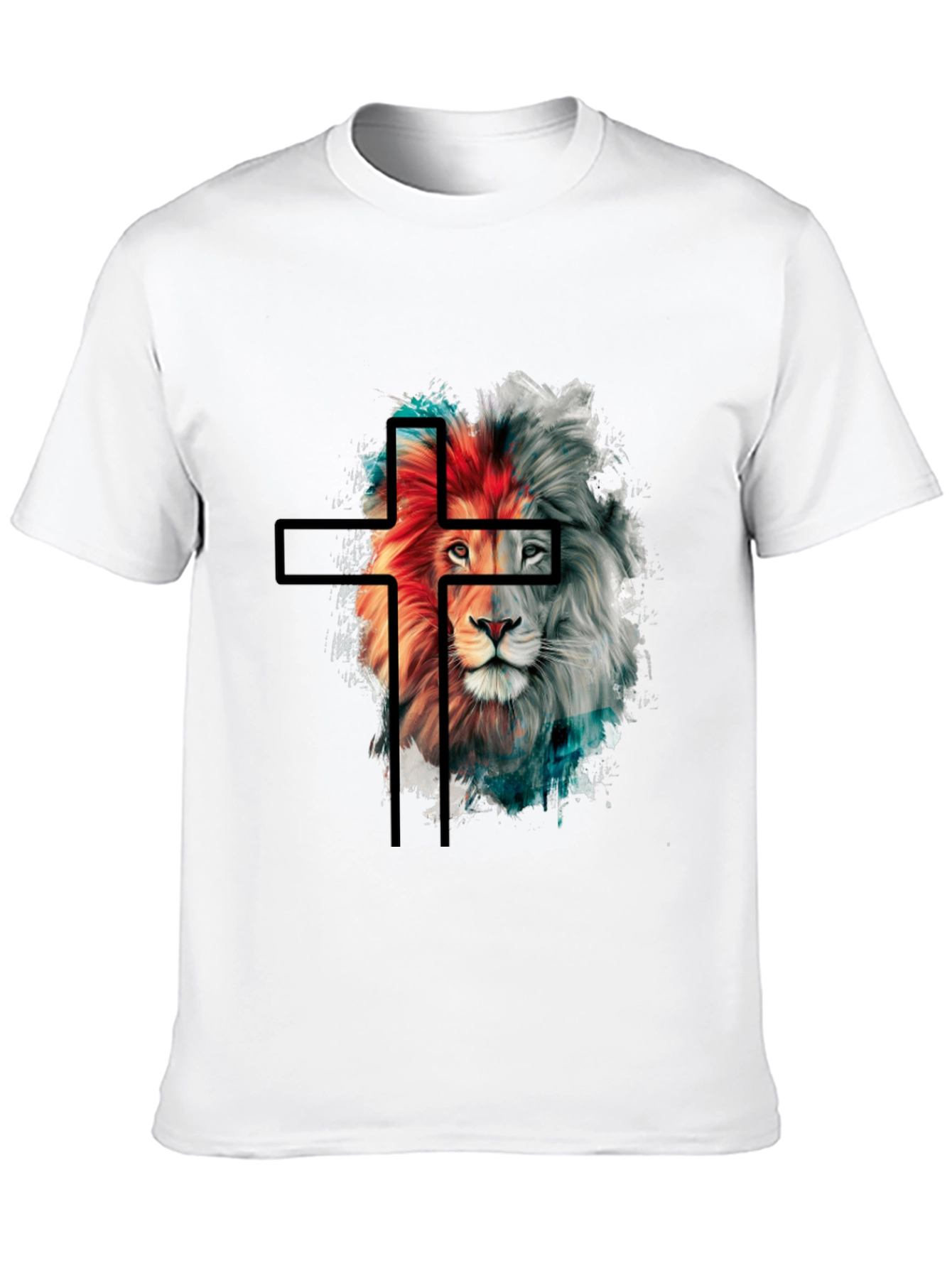Lion and Cross Graphic Black T-Shirt