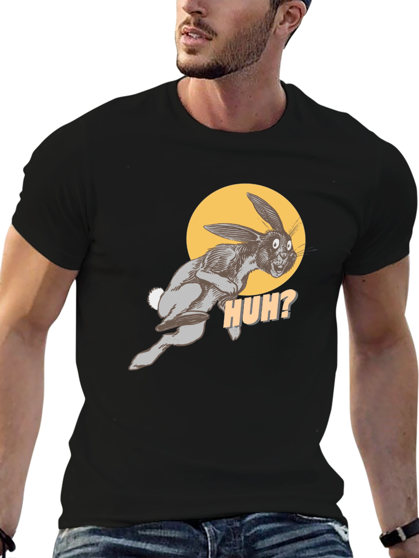 HUH? Rabbit Graphic Black Tee