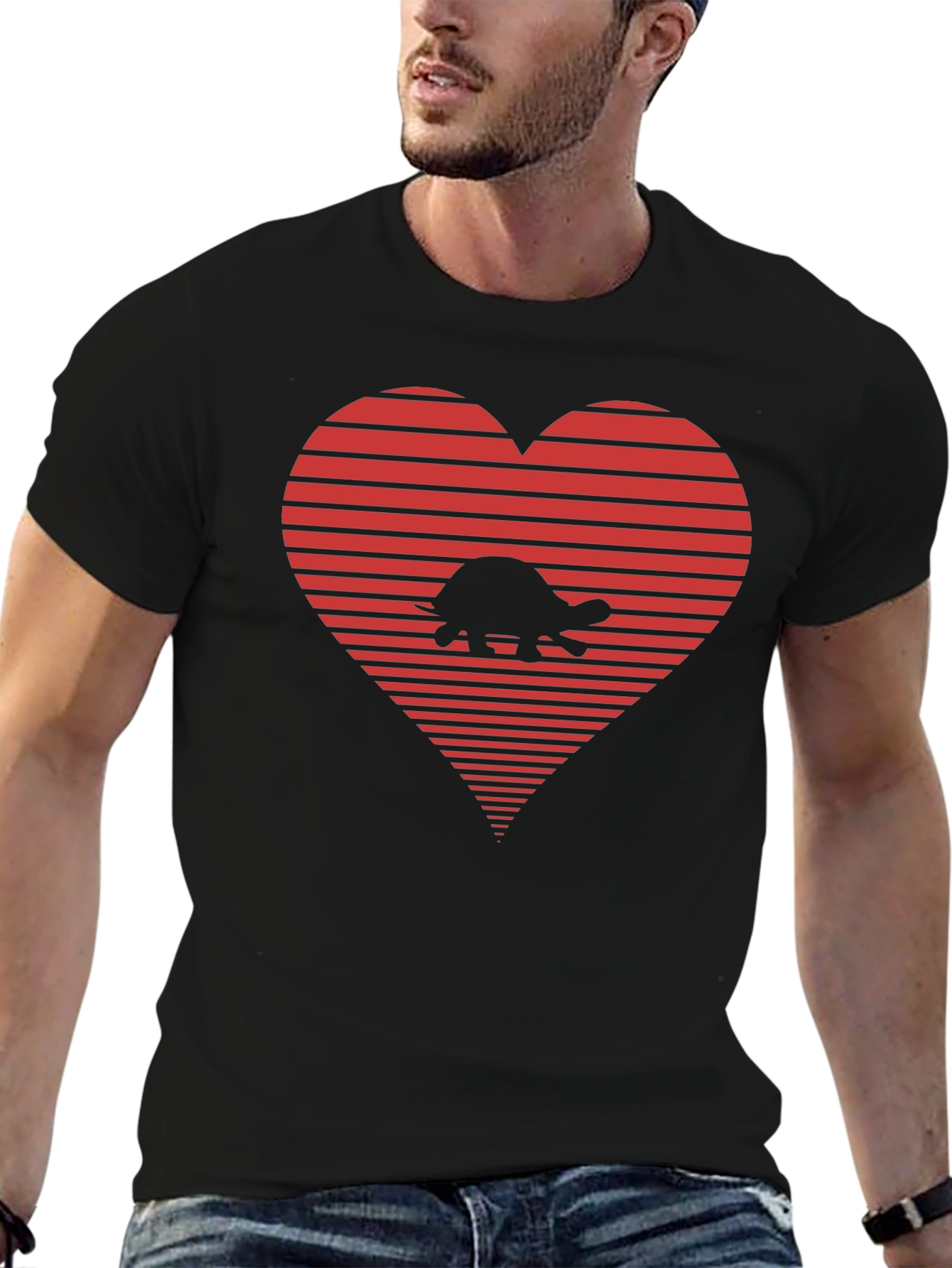 Turtle Heart Graphic Tee - Black Casual T-Shirt