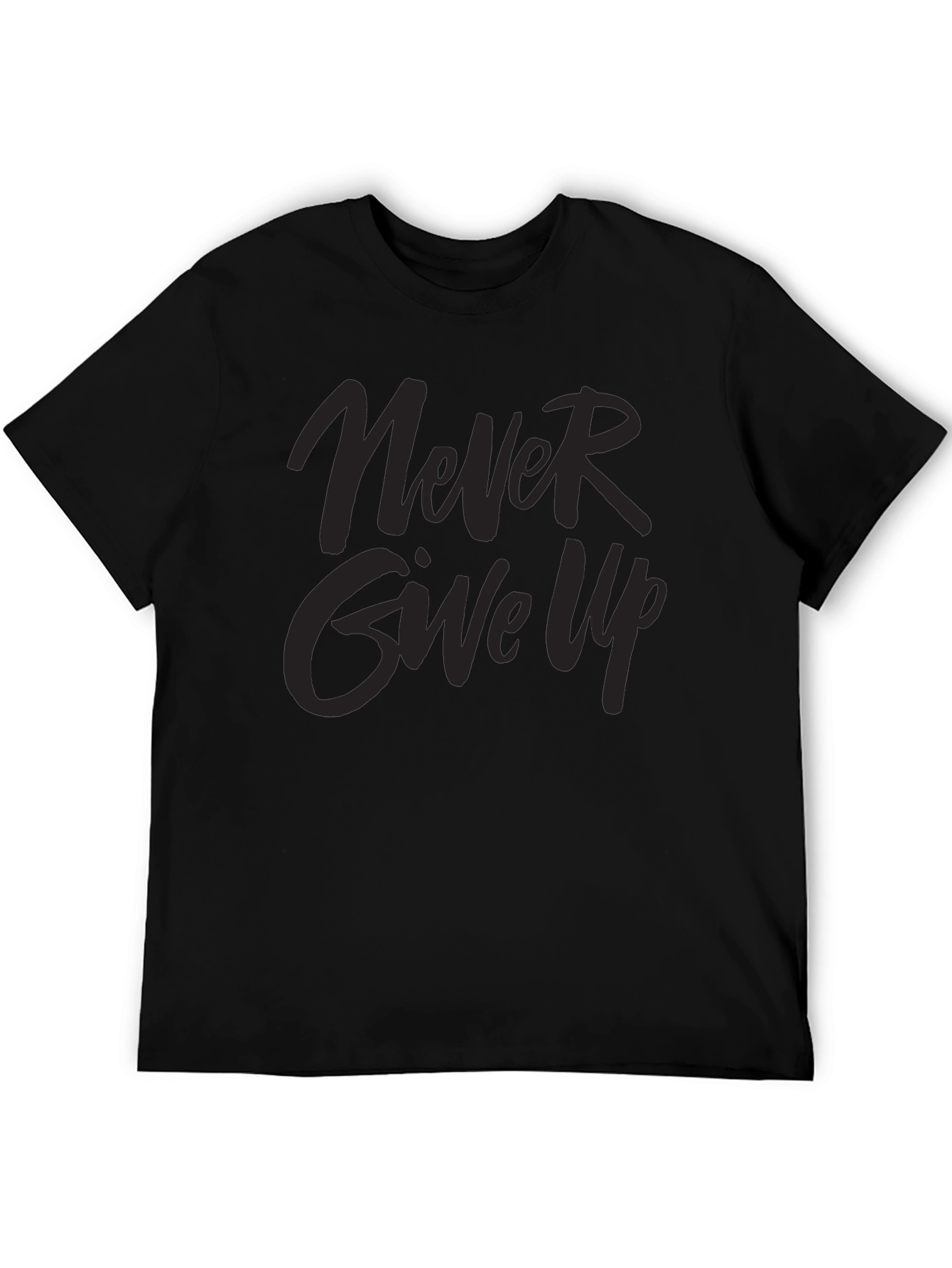 Never Give Up Graphic Print Black T-Shirt