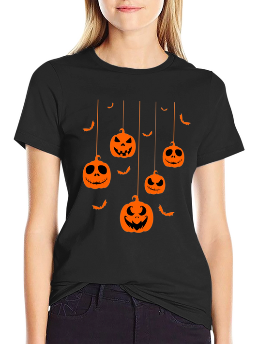 Halloween Pumpkin Bats Graphic Tee - Mens Black T-Shirt