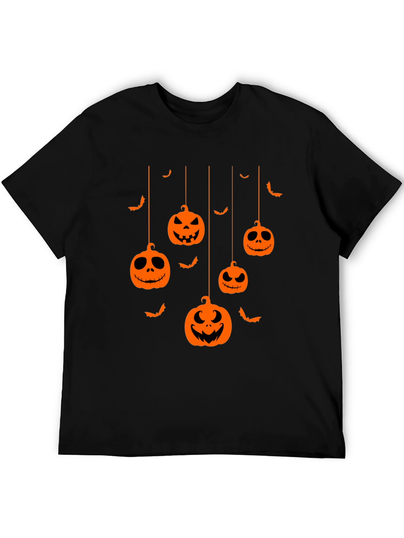 Halloween Pumpkin Bats Graphic Tee - Mens Black T-Shirt