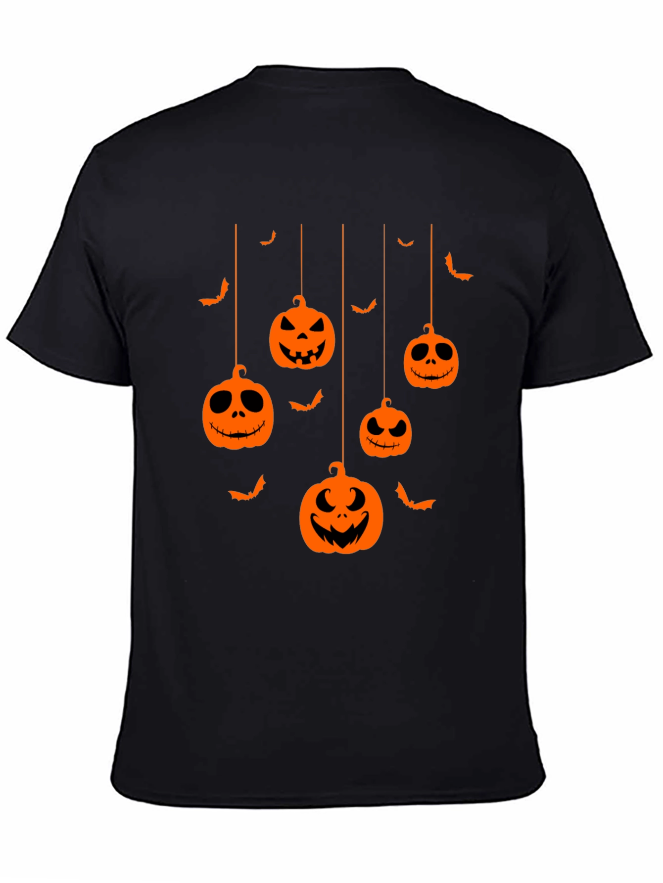 Halloween Pumpkin Bats Graphic Tee - Mens Black T-Shirt