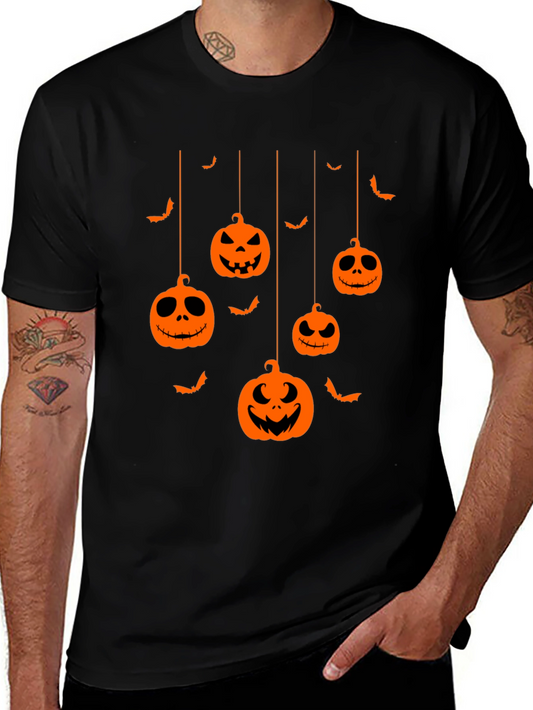 Halloween Pumpkin Bats Graphic Tee - Mens Black T-Shirt