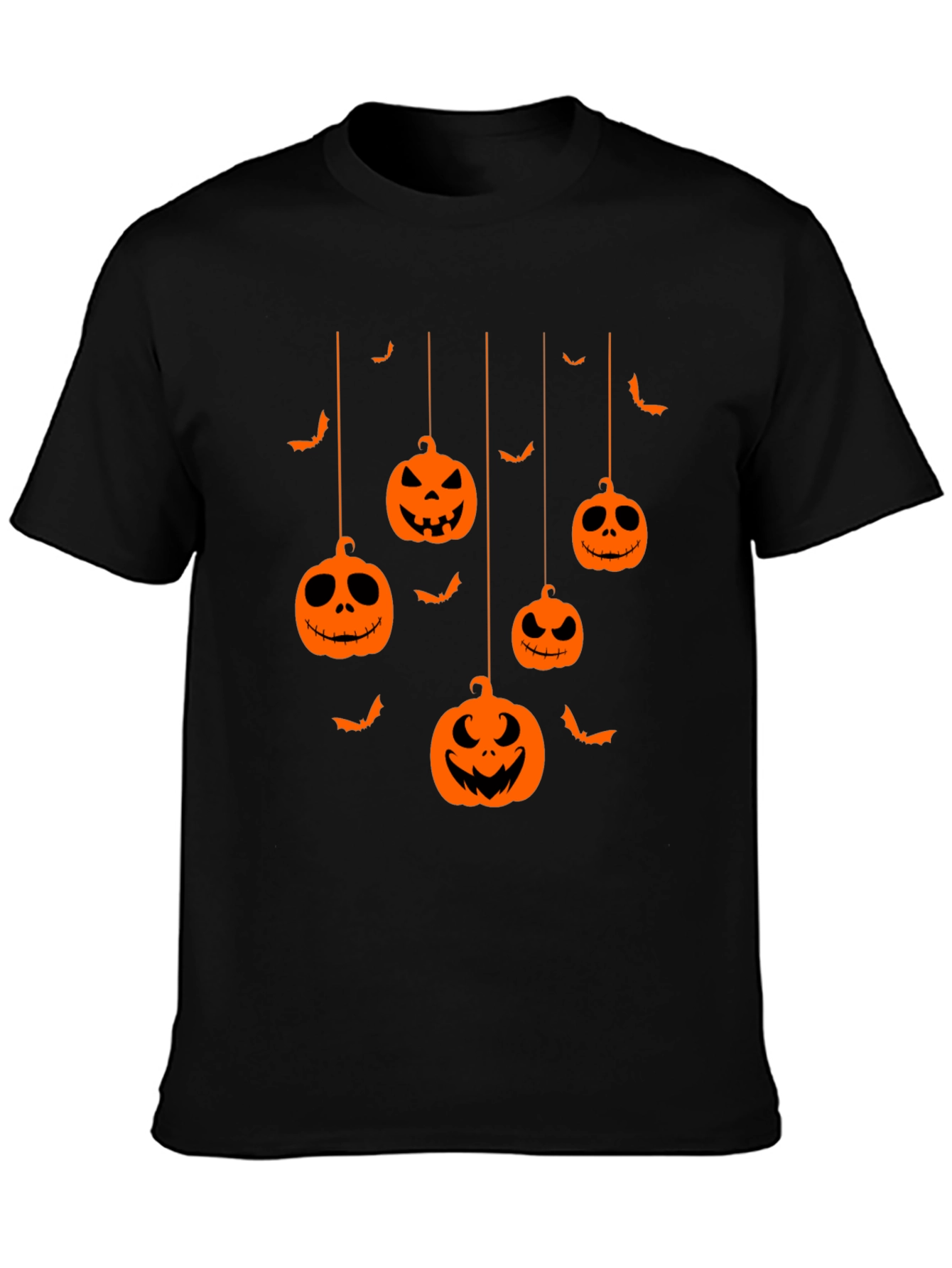 Halloween Pumpkin Bats Graphic Tee - Mens Black T-Shirt