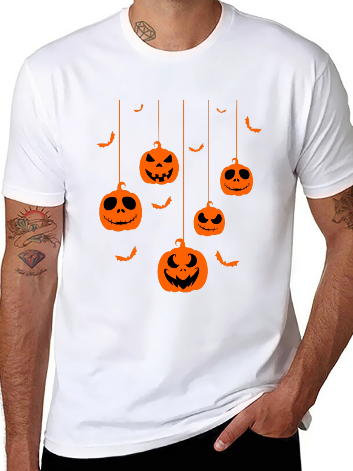 Halloween Pumpkin Bats Graphic Tee - Mens Black T-Shirt
