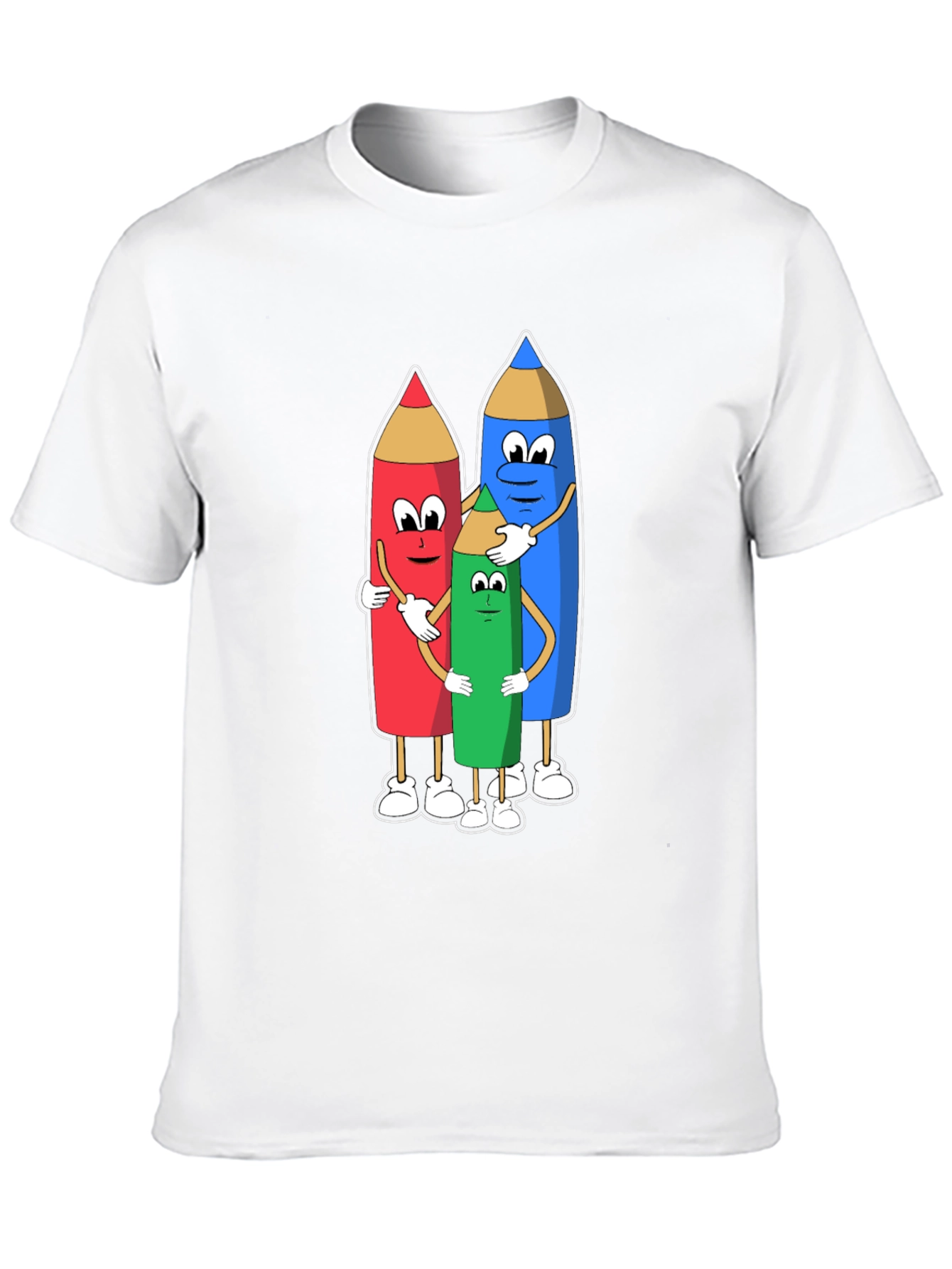 Cartoon Crayon Hug Black T-Shirt