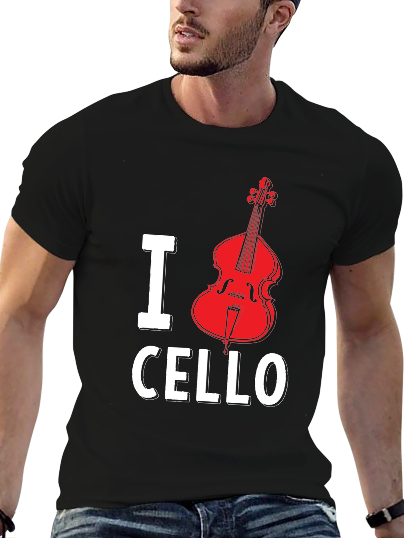 I Heart Cello Black T-Shirt Musical Instrument Graphic