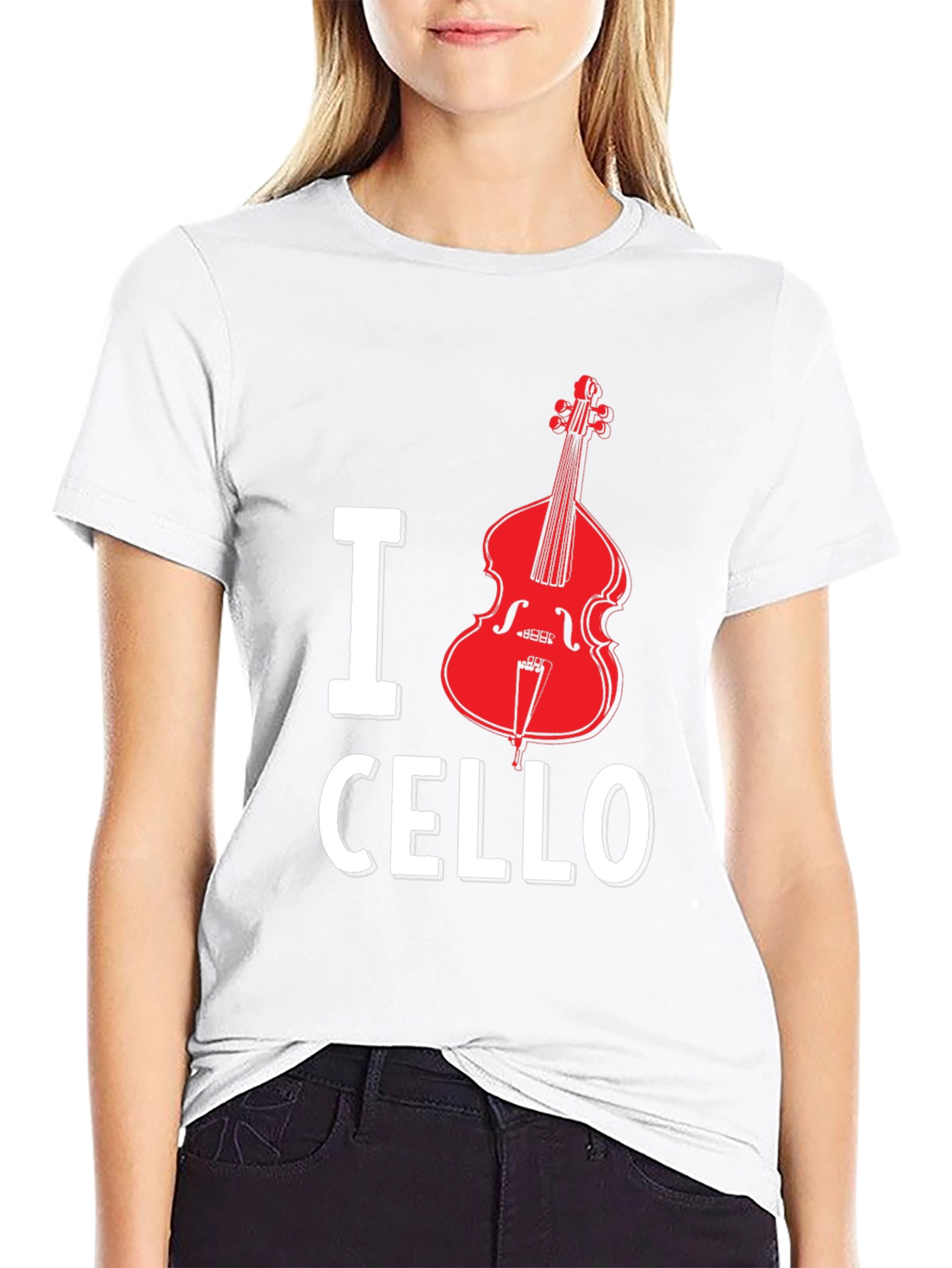 I Heart Cello Black T-Shirt Musical Instrument Graphic