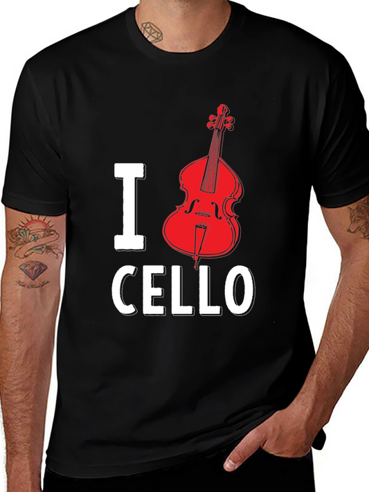 I Heart Cello Black T-Shirt Musical Instrument Graphic