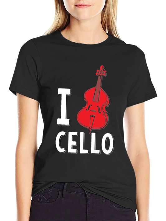 I Heart Cello Black T-Shirt Musical Instrument Graphic