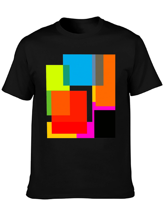 Abstract Geometric Square Pattern Black T-Shirt