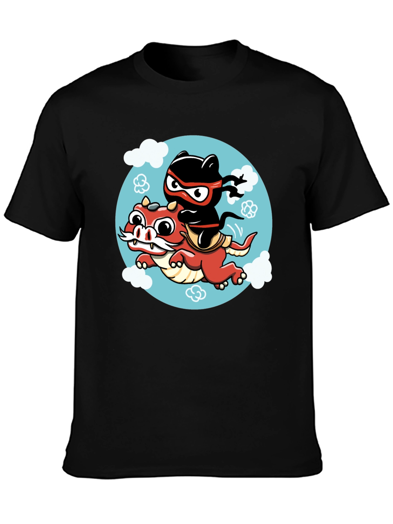 Ninja Cat Riding Dragon Graphic Tee