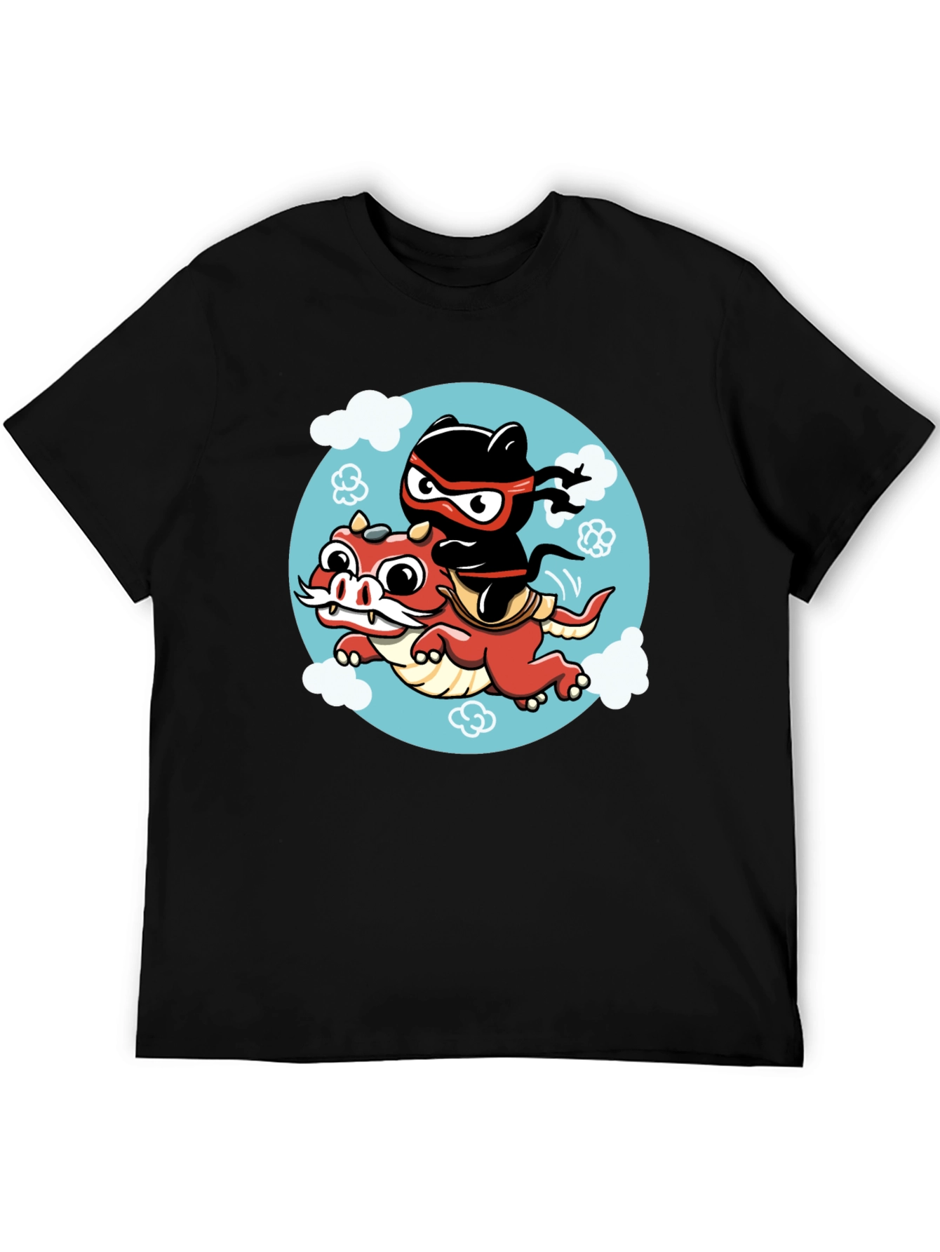 Ninja Cat Riding Dragon Graphic Tee