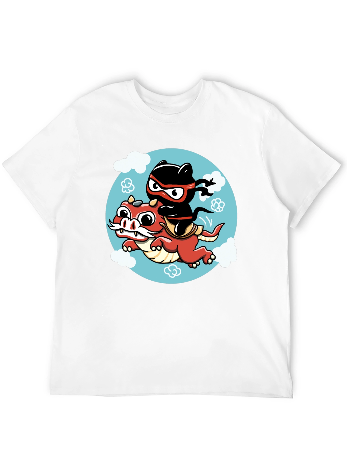 Ninja Cat Riding Dragon Graphic Tee