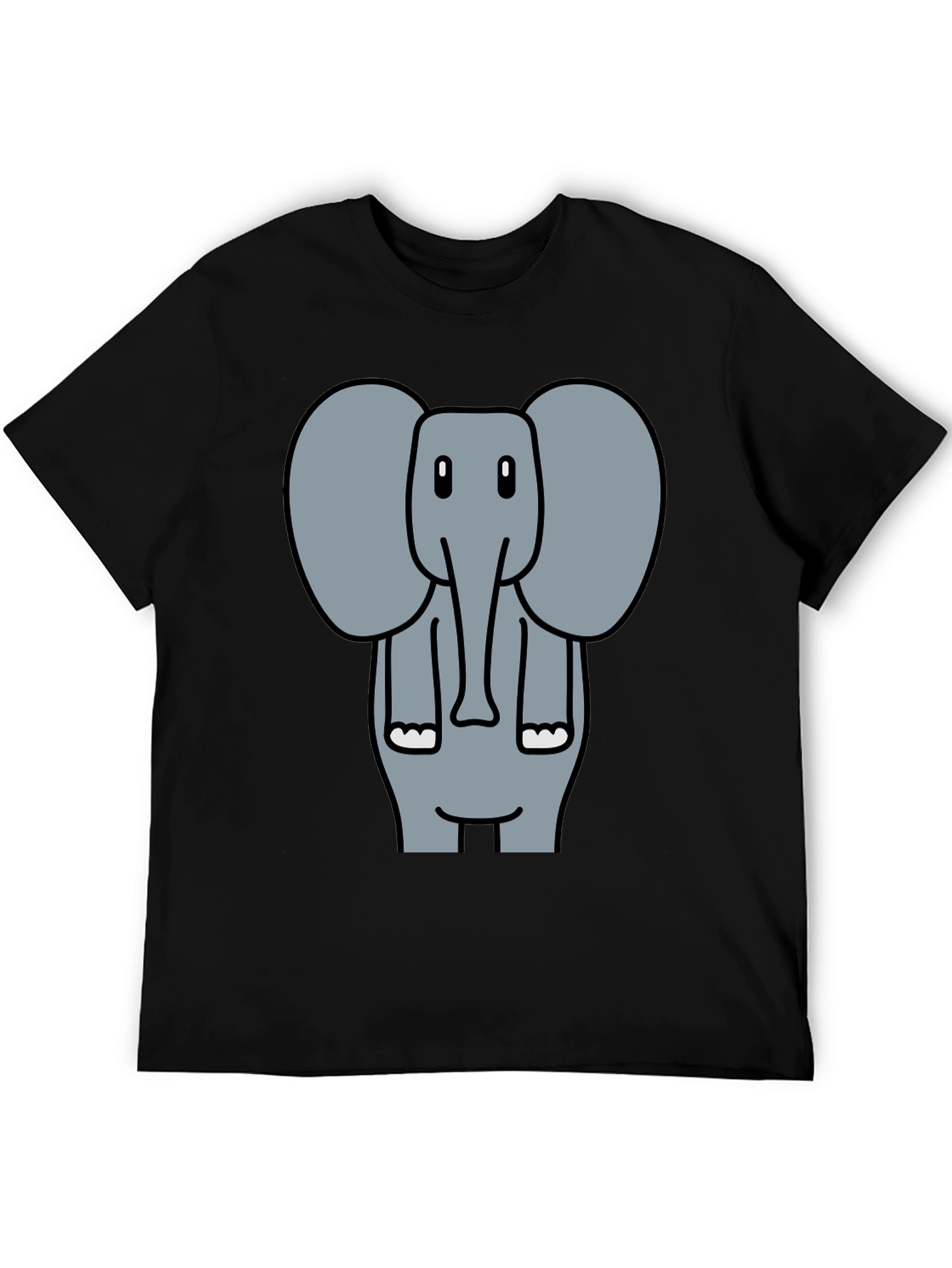 Elephant Cartoon Graphic Print Black T-Shirt