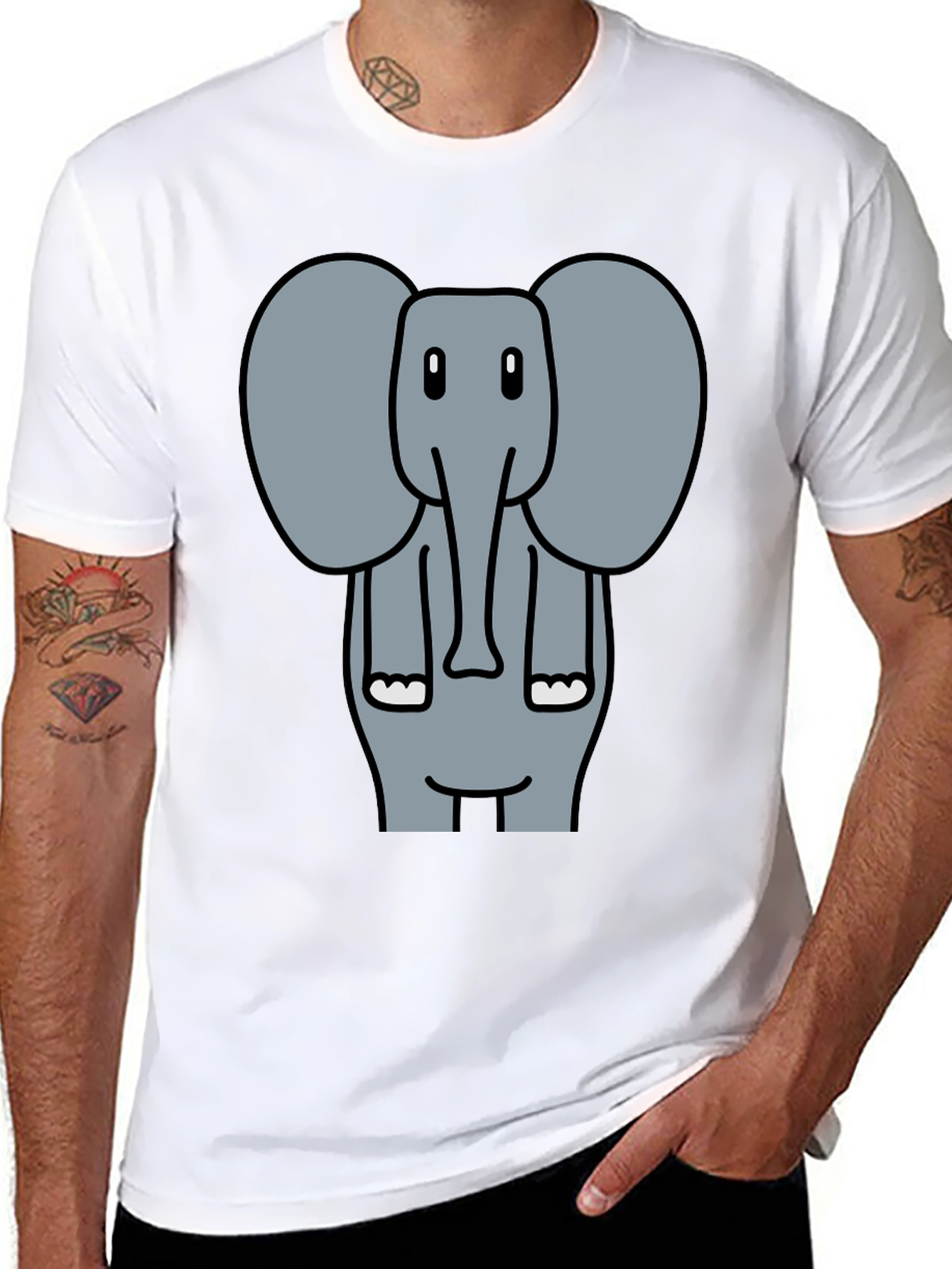 Elephant Cartoon Graphic Print Black T-Shirt