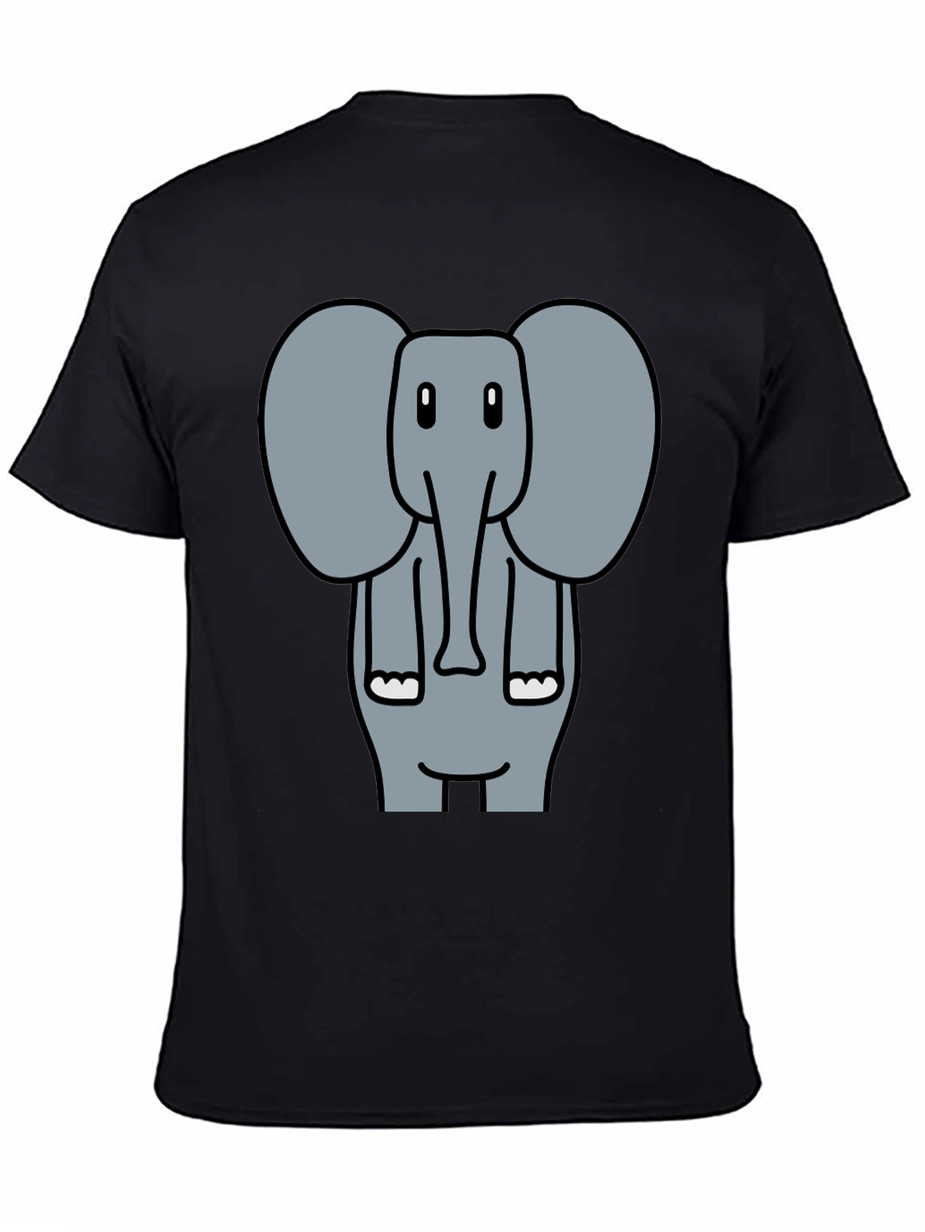 Elephant Cartoon Graphic Print Black T-Shirt
