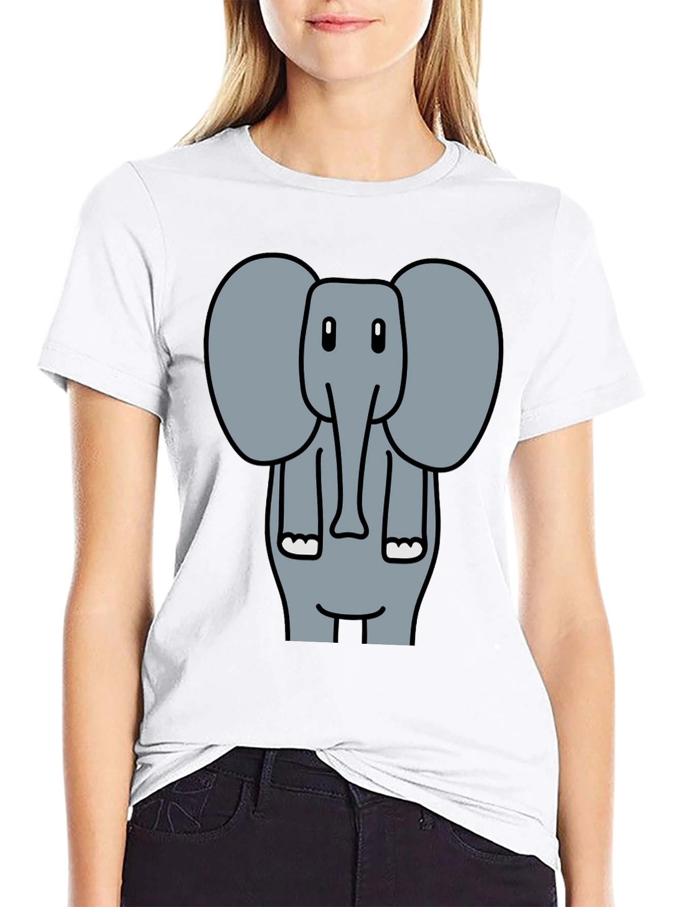 Elephant Cartoon Graphic Print Black T-Shirt