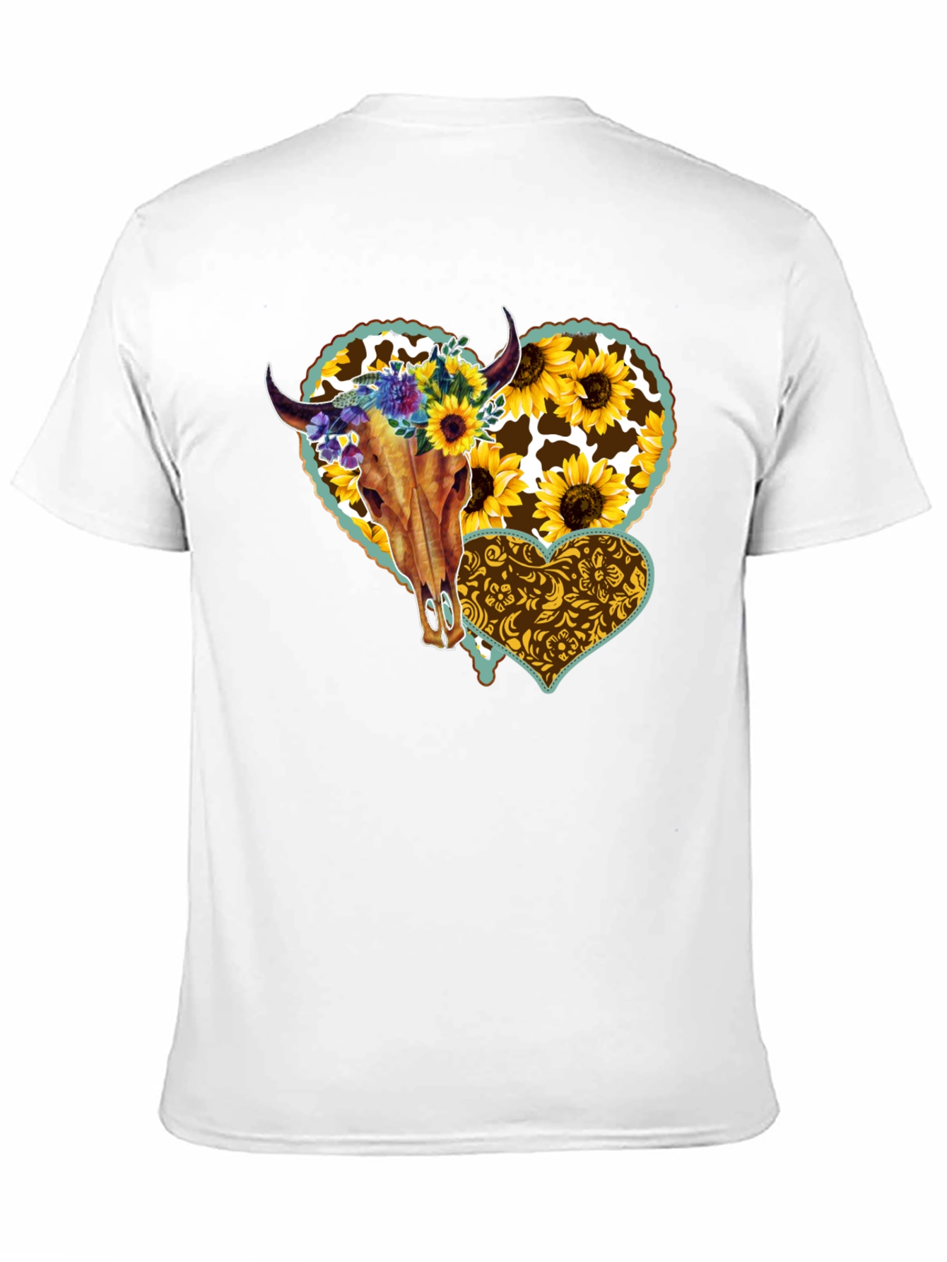 Cow Skull Sunflower Heart Graphic Tee