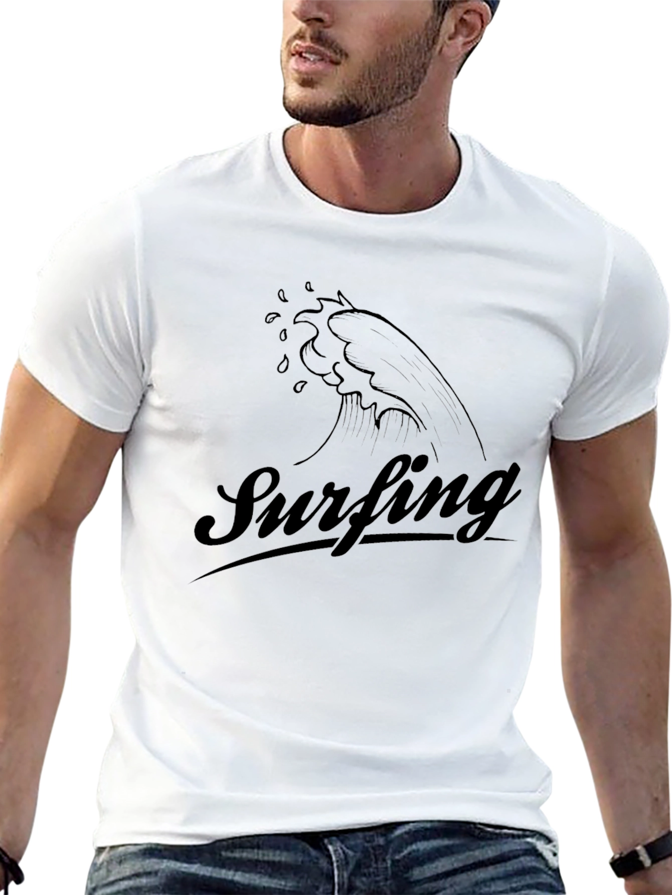 Surfing Wave Graphic Tee - Black