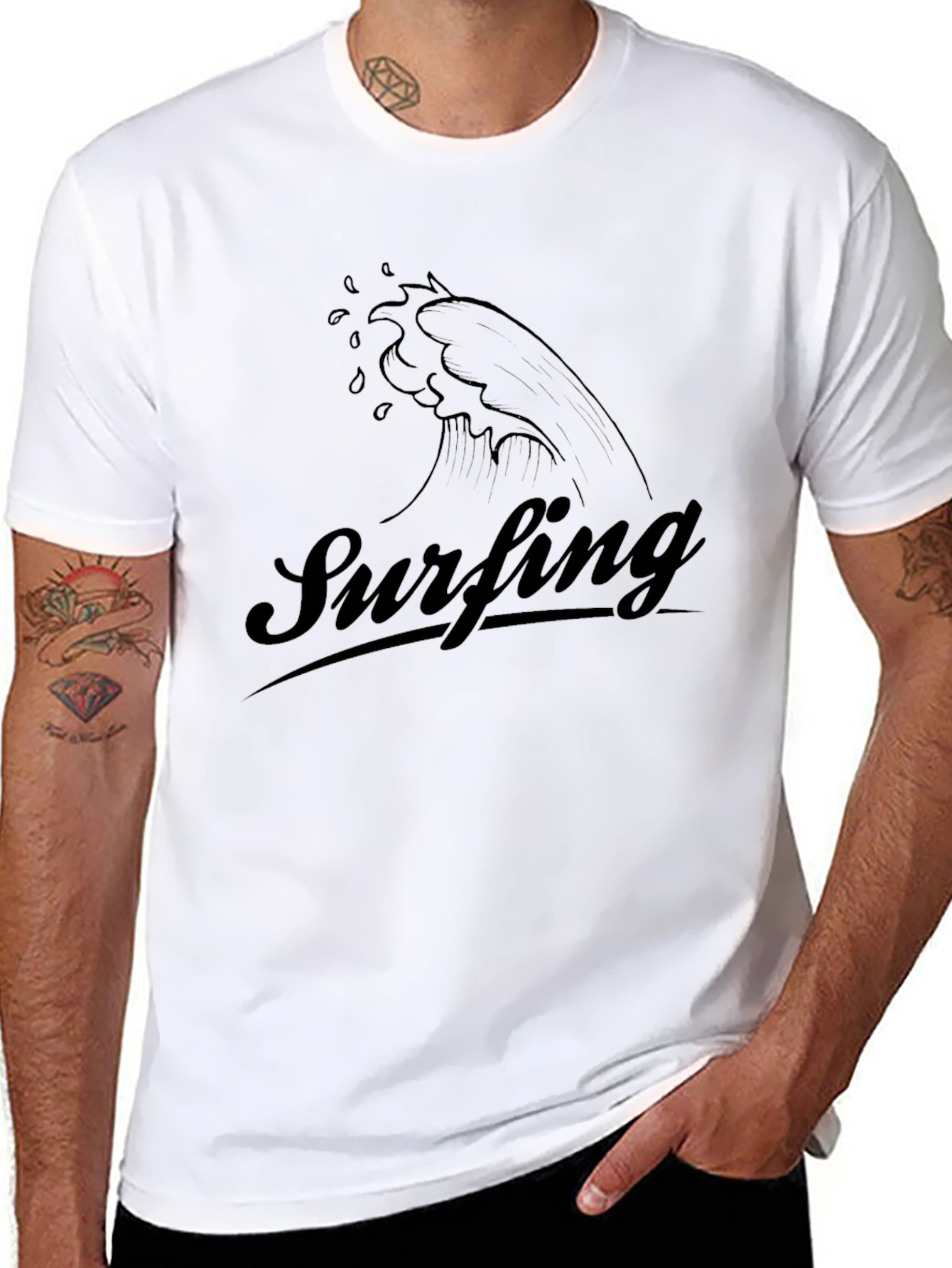 Surfing Wave Graphic Tee - Black