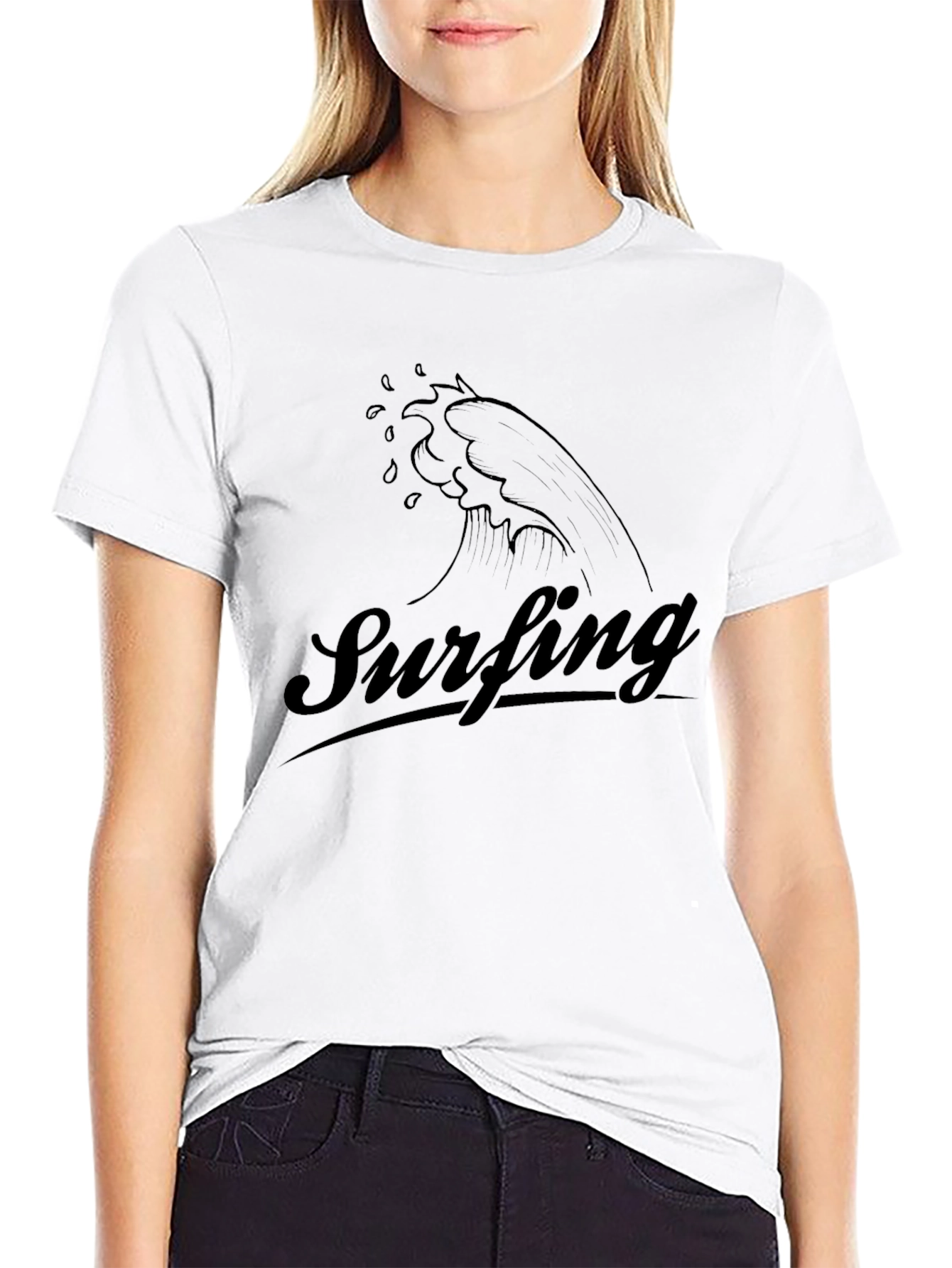 Surfing Wave Graphic Tee - Black