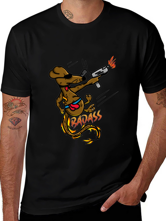 Badass Dog with Gun Black T-Shirt