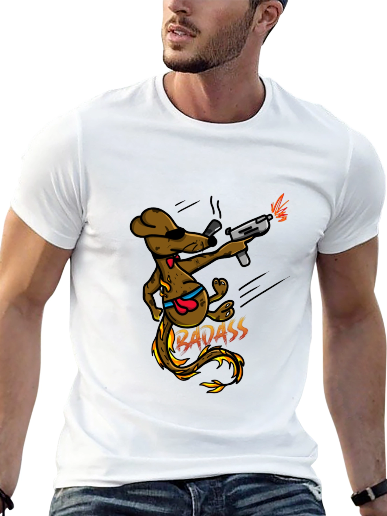 Badass Dog with Gun Black T-Shirt