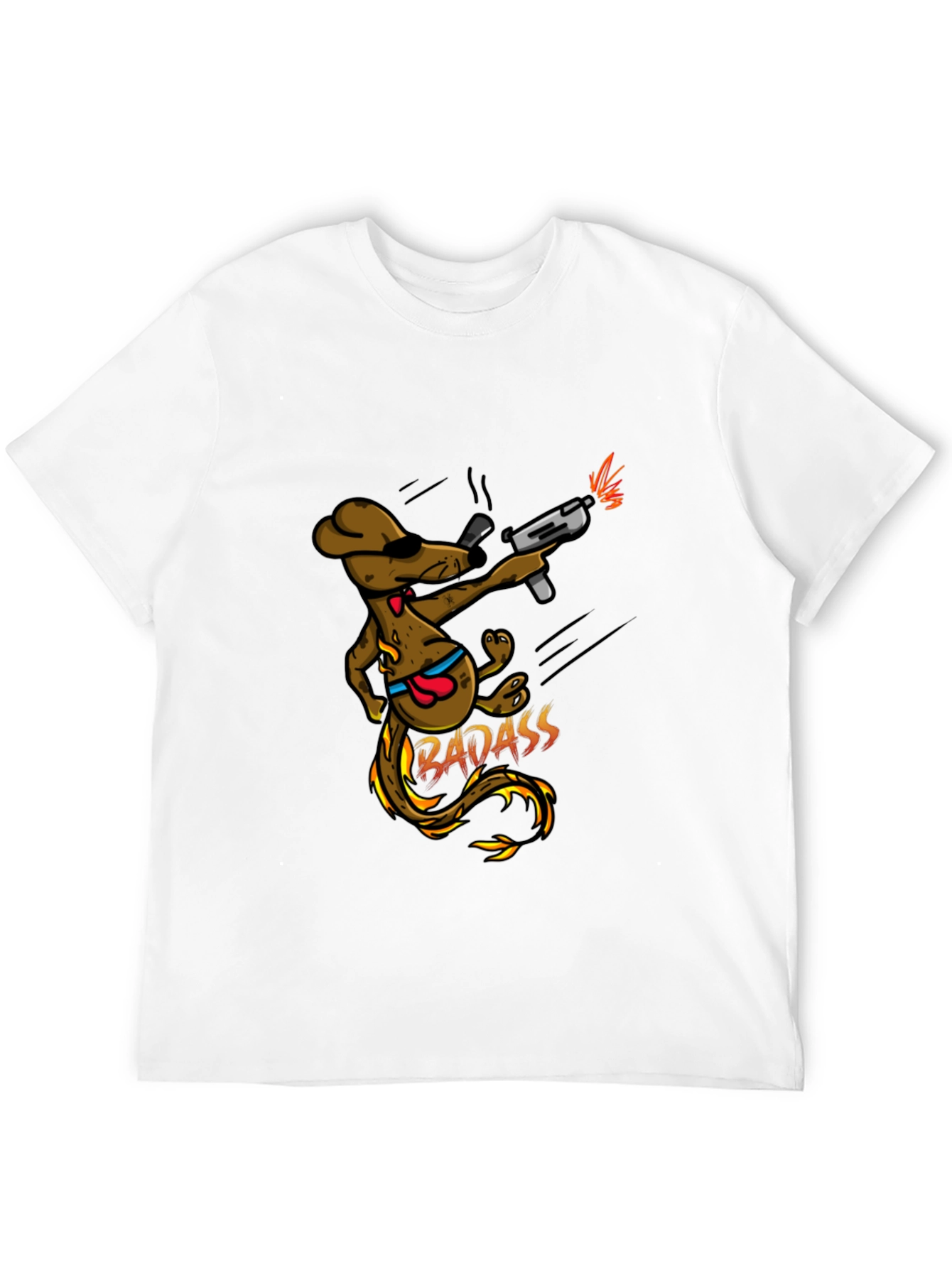 Badass Dog with Gun Black T-Shirt