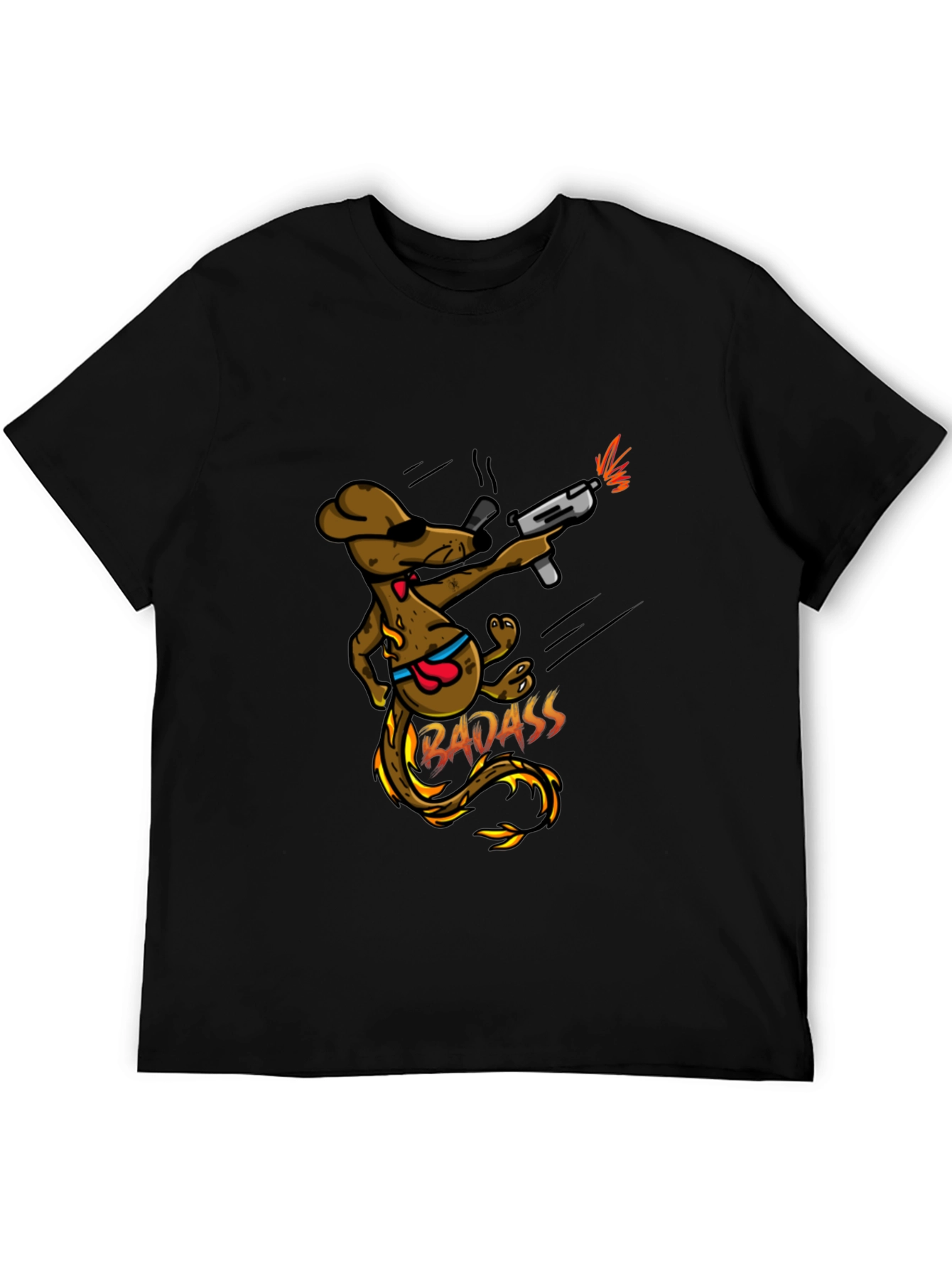 Badass Dog with Gun Black T-Shirt