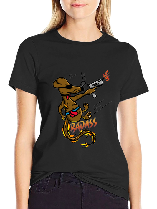 Badass Dog with Gun Black T-Shirt